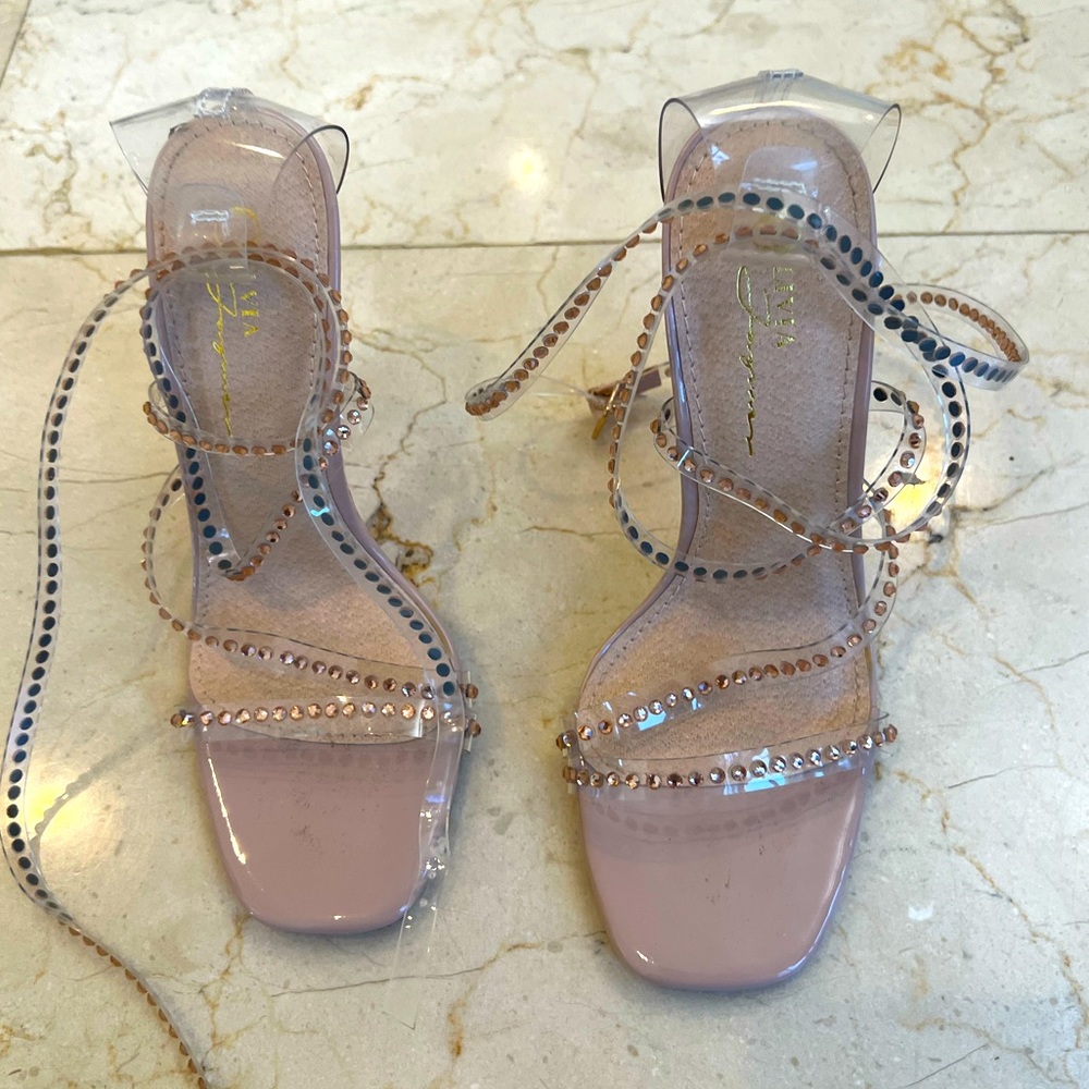 Strappy clear & gems heels
